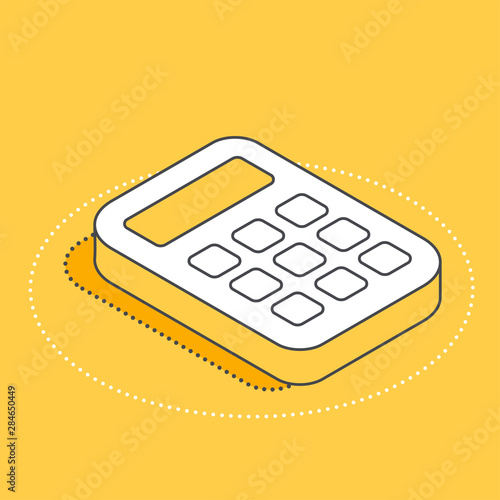 isometric vector image on a yellow background, calculator icon, economic analysis and problem solving