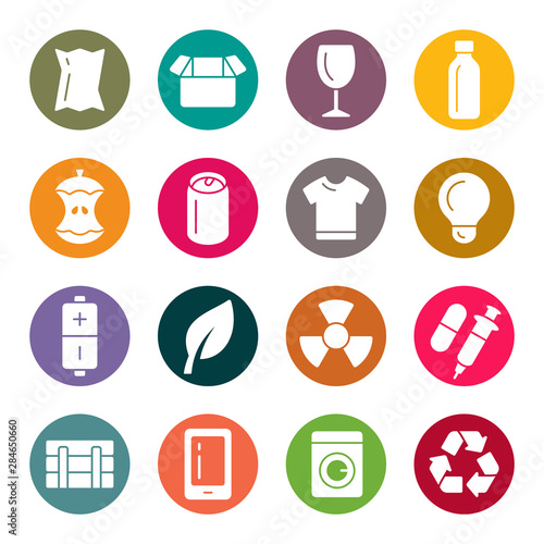 Waste sorting colourful vector icons