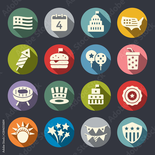 USA Independence Day celebration flat vector icon set