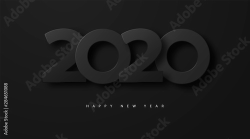 Merry Christmas and Happy new year 2020 banner with black luxury numbers and text. Festive Numbers Design. Vector illustration