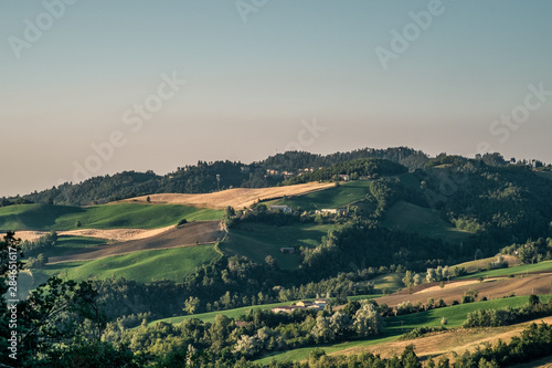 Cultivated hills in the Northern Apennines at summer. Loiano  Bologna province  Emilia Romagna  Italy.