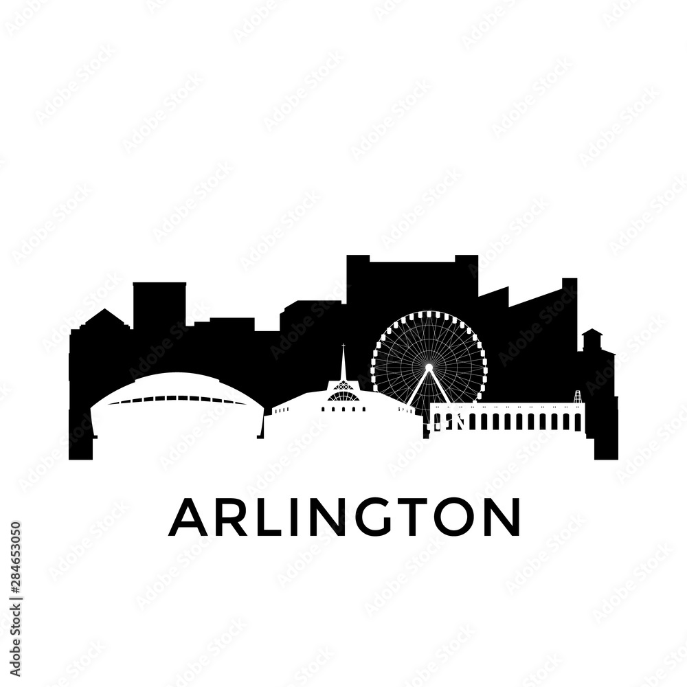 Arlington, Texas city skyline. Negative space city silhouette. Vector illustration. Arlington, Texas city skyline. Negative space city silhouette. Vector illustration.