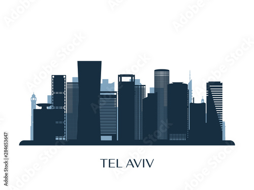 Tel Aviv skyline  monochrome silhouette. Vector illustration.