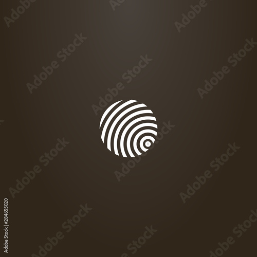 white sign on a black background. simple vector minimalistic round sign of divergent circles similar to a fingerprint