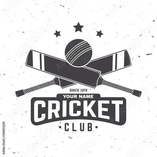 Cricket club badge. Vector. Concept for shirt, print, stamp or tee. Vintage typography design with cricket bat and ball silhouette.