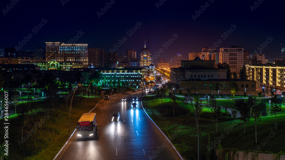 Baku city streets at night