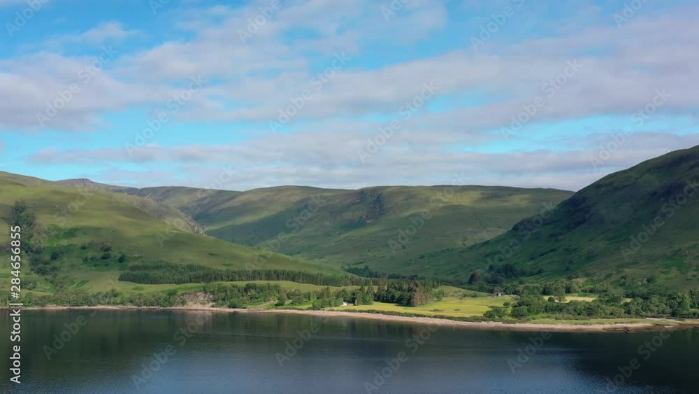 Aerial view of Loch Eil/Linnhe situated in landscape of Scottish Highlands, lush green hills and deep lake - panorama of Highlands of Scotland from above, United Kingdom, Great Britain, Europe Aerial view of Loch Eil/Linnhe situated in landscape of Scottish Highlands, lush green hills and deep lake - panorama of Highlands of Scotland from above, United Kingdom, Great Britain, Europe