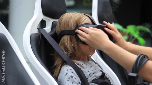 Virtual Reality, 3D. Girl with a virtual reality headset