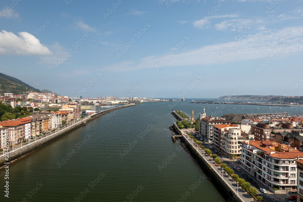 Portugalete, Spain – July 2, 2019: View of the mouth of the river of Nervión.