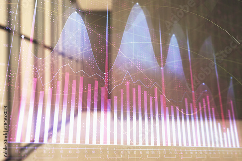 Double exposure of financial graph on empty room interior background. Forex market concept. © Andrey