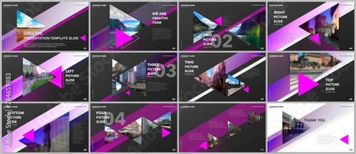 Minimal presentations design, portfolio vector templates with triangles and triangular elements. Multipurpose template for presentation slide, flyer leaflet, brochure cover, report, advertising.