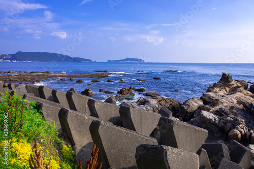 Taiwan's New Taipei City, the northern coast of Keelung, the wave-blocking block of the coastal breakwater