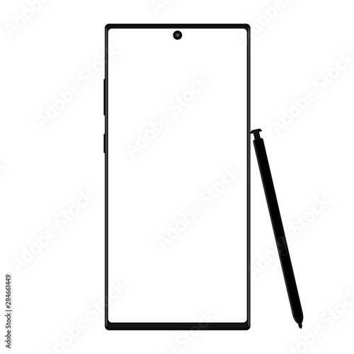 Modern wireframe smartphone with stylus isolated on white background. Vector illustration