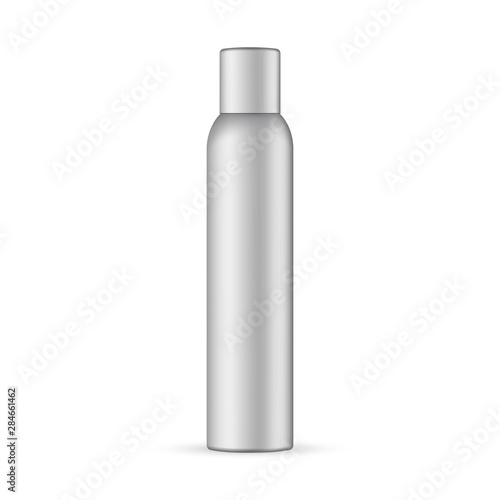 Metallic aerosol bottle mockup isolated on white background. Vector illustration