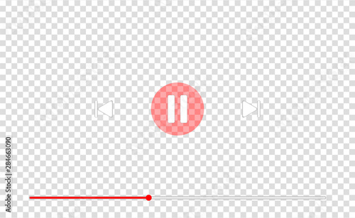 Vector Illustration of the red video player sign or movie media play bar on transparent background. EPS10.