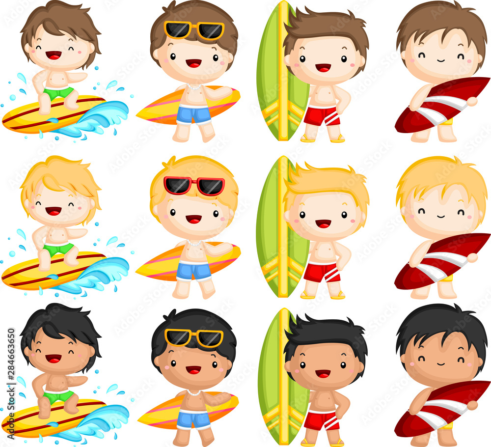 a vector of many man surfing in the sea a vector of many man surfing in the sea