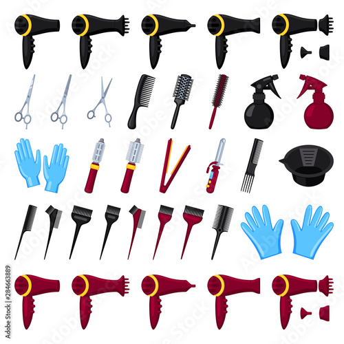 35 colorful cartoon hairdresser tools