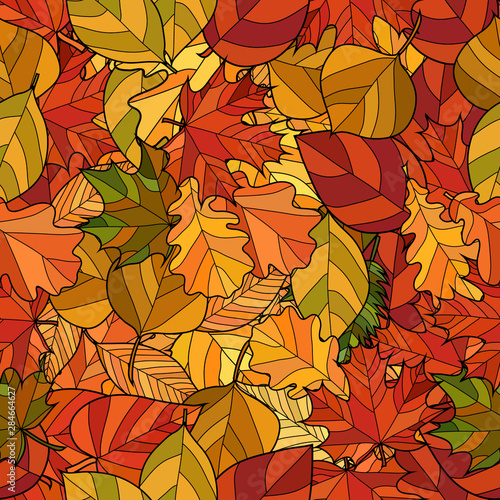 abstract vector doodle autumn leaves seamless pattern