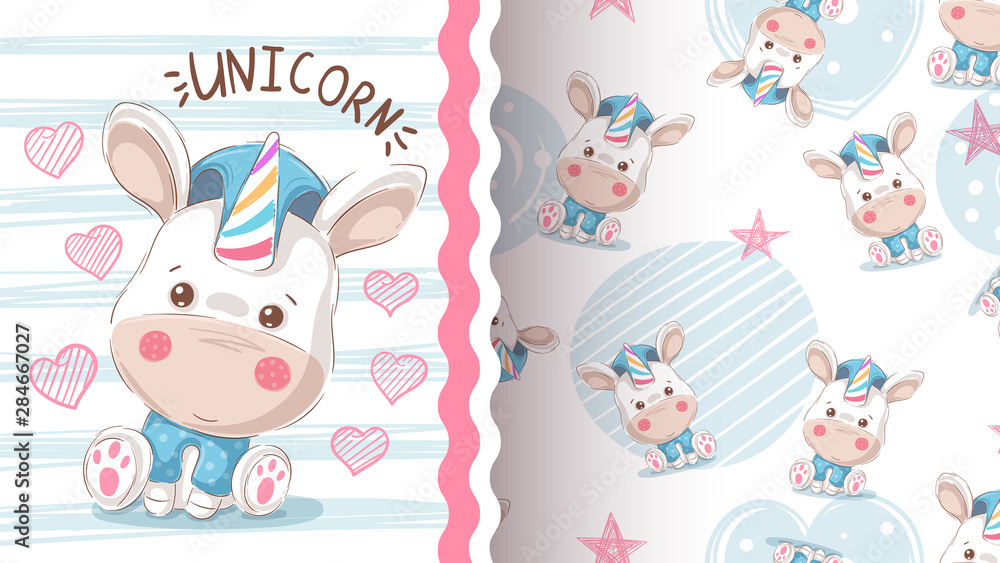 Cute love unicorn - seamless pattern.