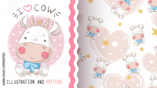 Pretty cute cow - seamless pattern