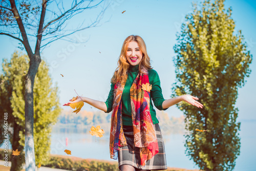 Autumn woman, fashionable casual and vintage mix style, outdoor portrait 