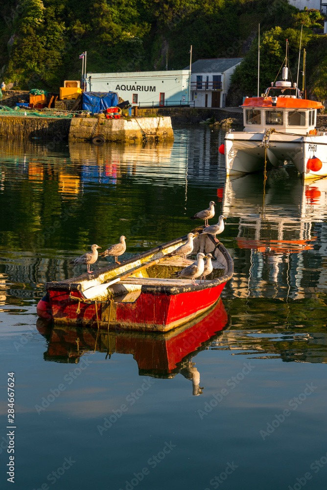 Obraz premium floating boat on a sunset