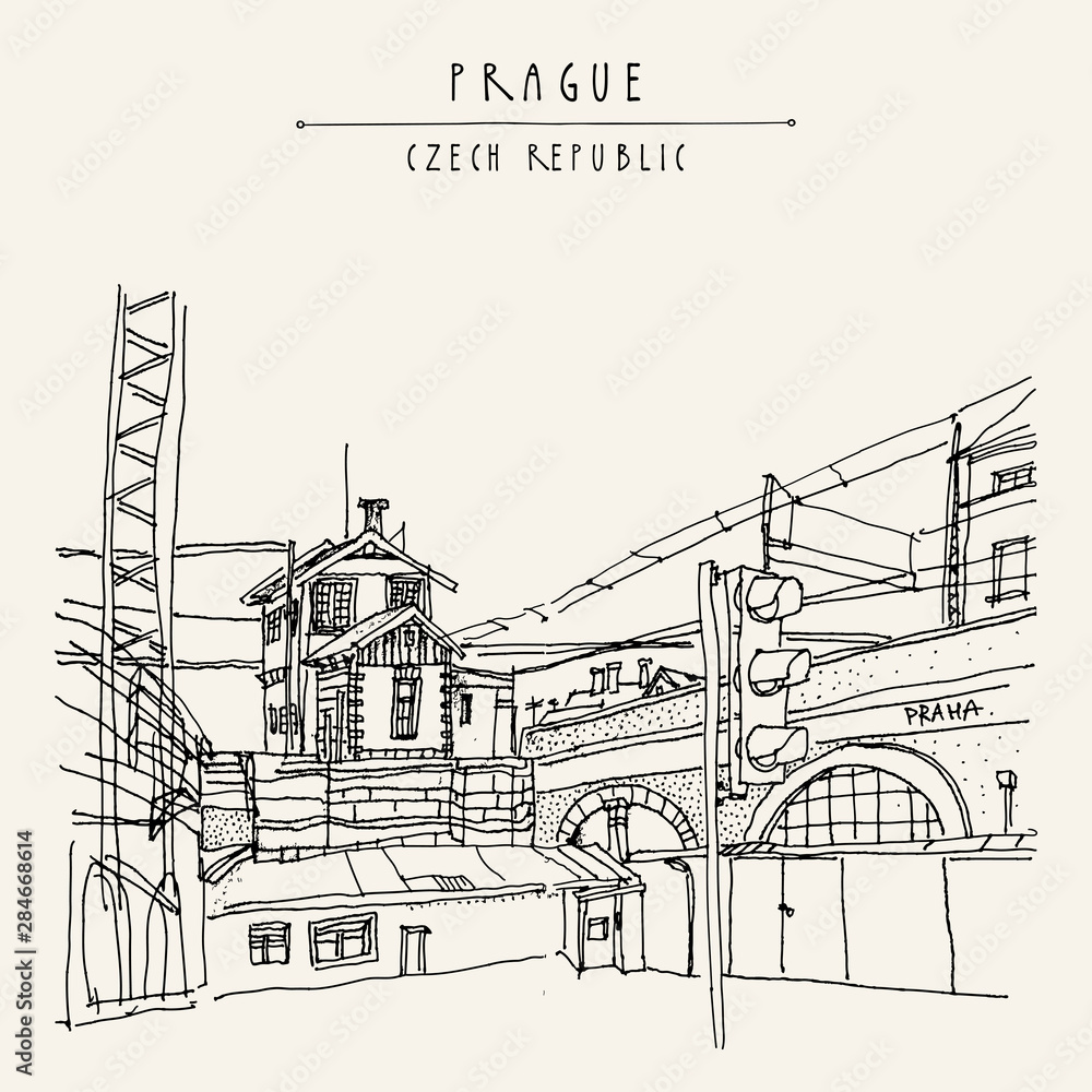 Obraz premium Prague, Czech republic, Europe. Artistic hand drawn illustration