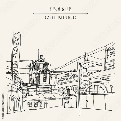 Prague, Czech republic, Europe. Artistic hand drawn illustration