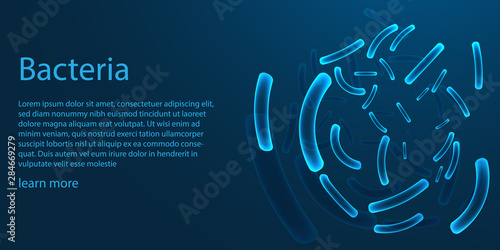 Bacteria Under the Microscope. wireframe theme concept on blue background. vector illustration.