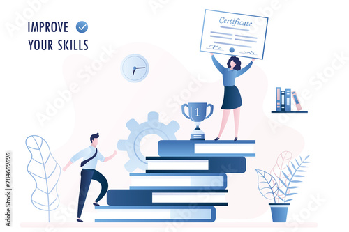improve new skills and education concept,Successfull businesswoman on top with certificate