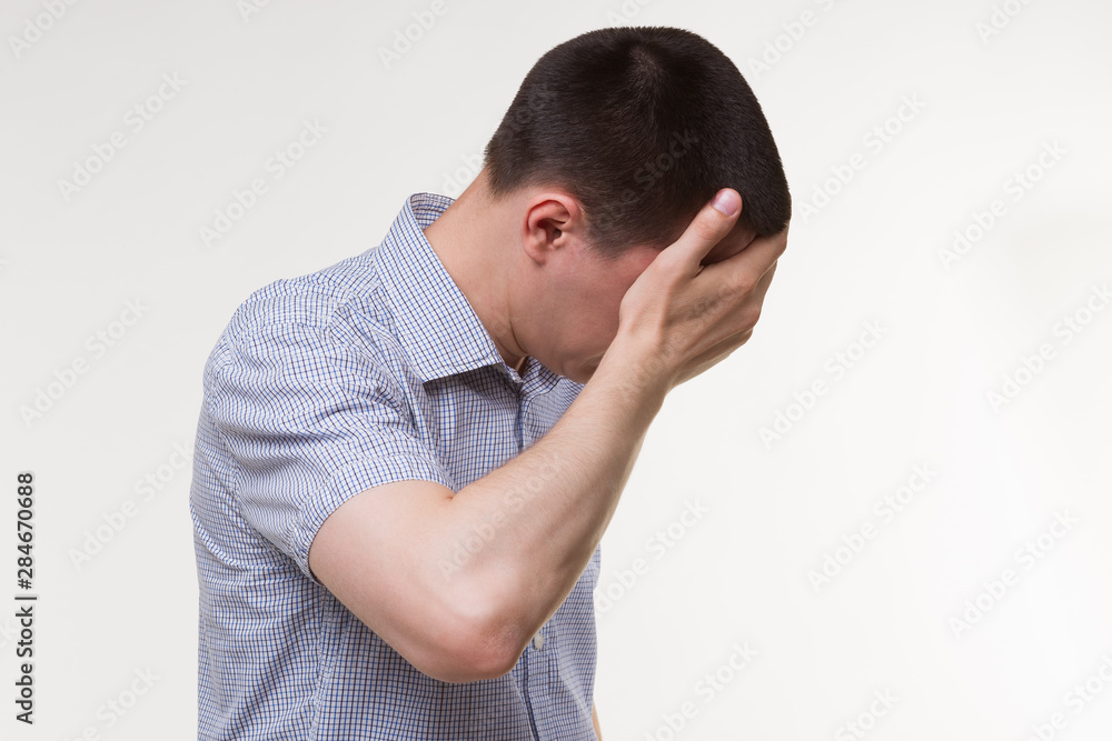 Headache and migraine, man with head pain Headache and migraine, man with head pain