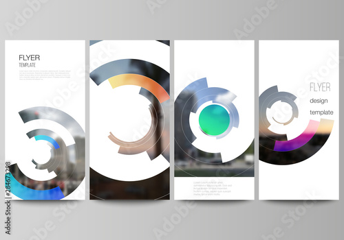 The minimalistic vector illustration of the editable layout of flyer, banner design templates. Futuristic design circular pattern, circle elements forming geometric frame for photo