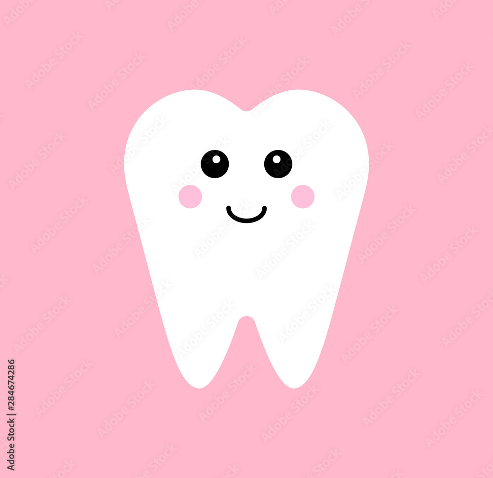 Vector flat kawaii tooth isolated on white background Vector flat kawaii tooth isolated on white background