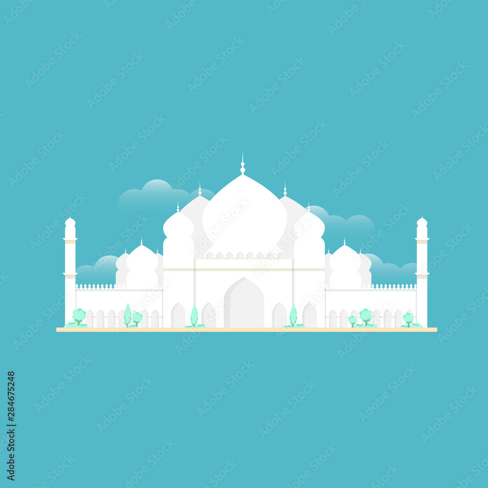 Islamic mosque building flat vector illustration suitable for map, infographics.