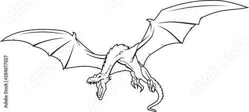 White Dragon Flying, Line Art