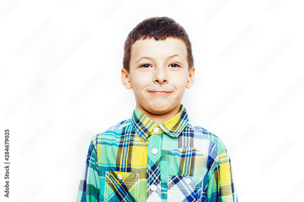 little cute boy on white background gesture smiling close up, lifestyle people concept little cute boy on white background gesture smiling close up, lifestyle people concept
