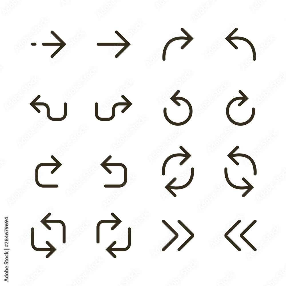Line icons of arrows. Arrow symbol icons Line icons of arrows. Arrow symbol icons