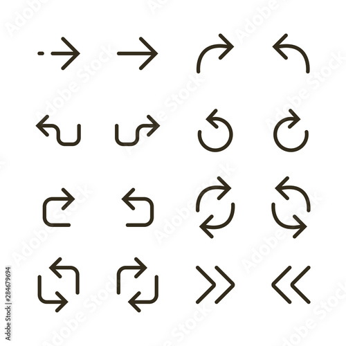 Line icons of arrows. Arrow symbol icons