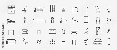 Furniture, line icons set. Collection black outline logo for mobile apps web or site design. Interior vector illustration