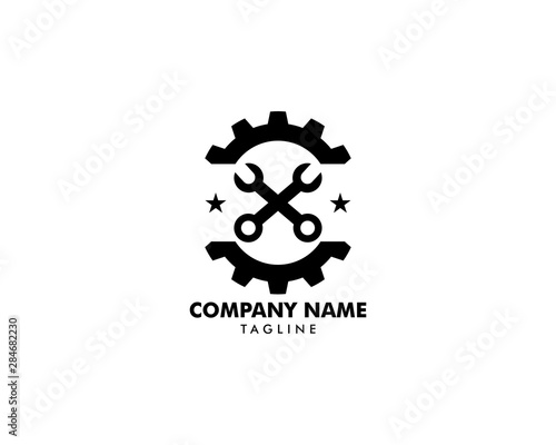 Gear and wrench vector logo template concept illustration
