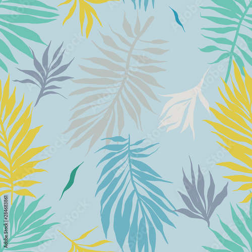 Botanical seamless pattern. Hand drawn fantasy exotic sprigs. Floral background made of herbal foliage leaves for fashion design, textile, fabric and wallpaper.