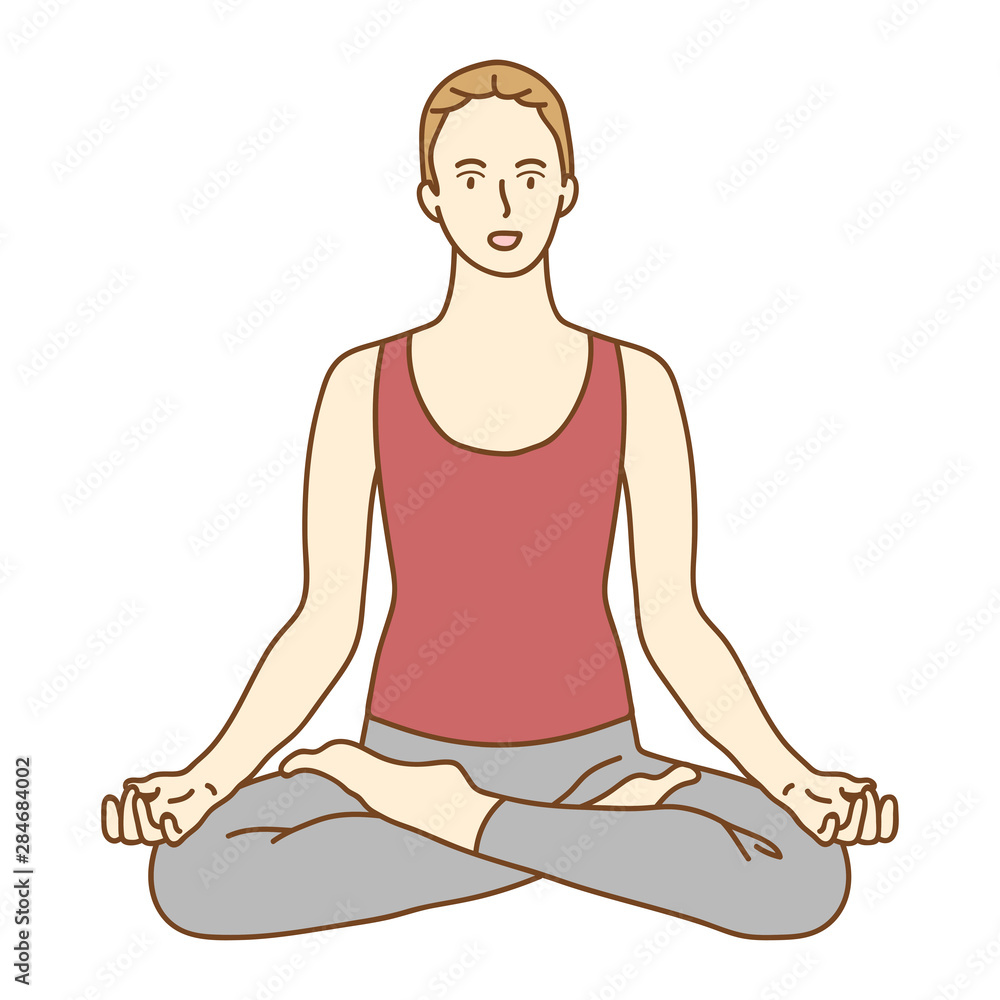 Young beautiful woman practicing yoga, sitting in Padmasana pose, Lotus exercise