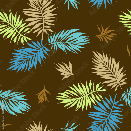 Abstract tropical plants pattern. Hand drawn fantasy exotic sprigs. Seamless floral background made of herbal foliage leaves for fashion design  textile  fabric and wallpaper.