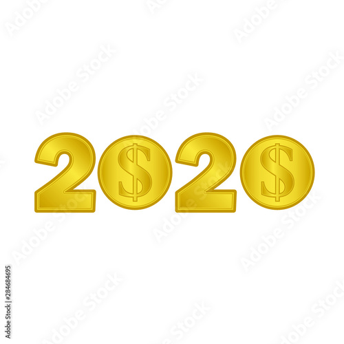 happy new year 2020. 2020 with money icon. gold style