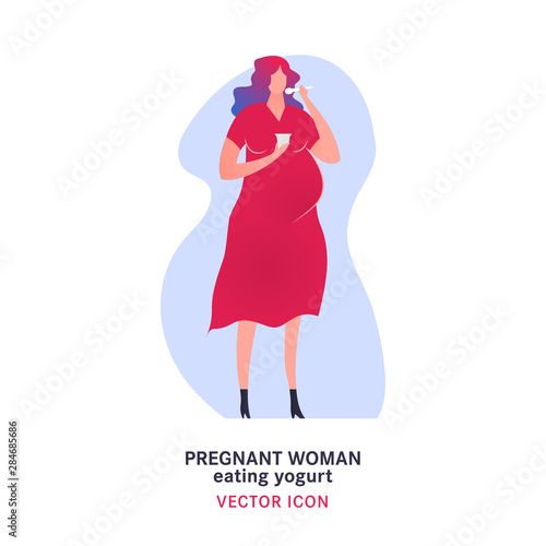 Pregnant woman eating yogurt