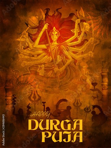 illustration of Goddess Durga in Happy Durga Puja Subh Navratri Indian religious header banner background