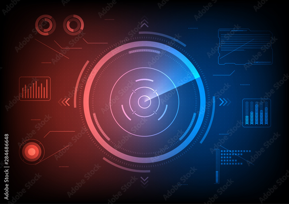 Futuristic radar screen monitor, HUD interface