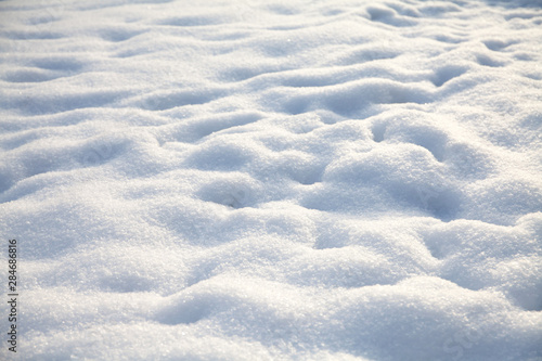Natural snow textured winter background. Sunny day snowy landscape with snowdrifts.