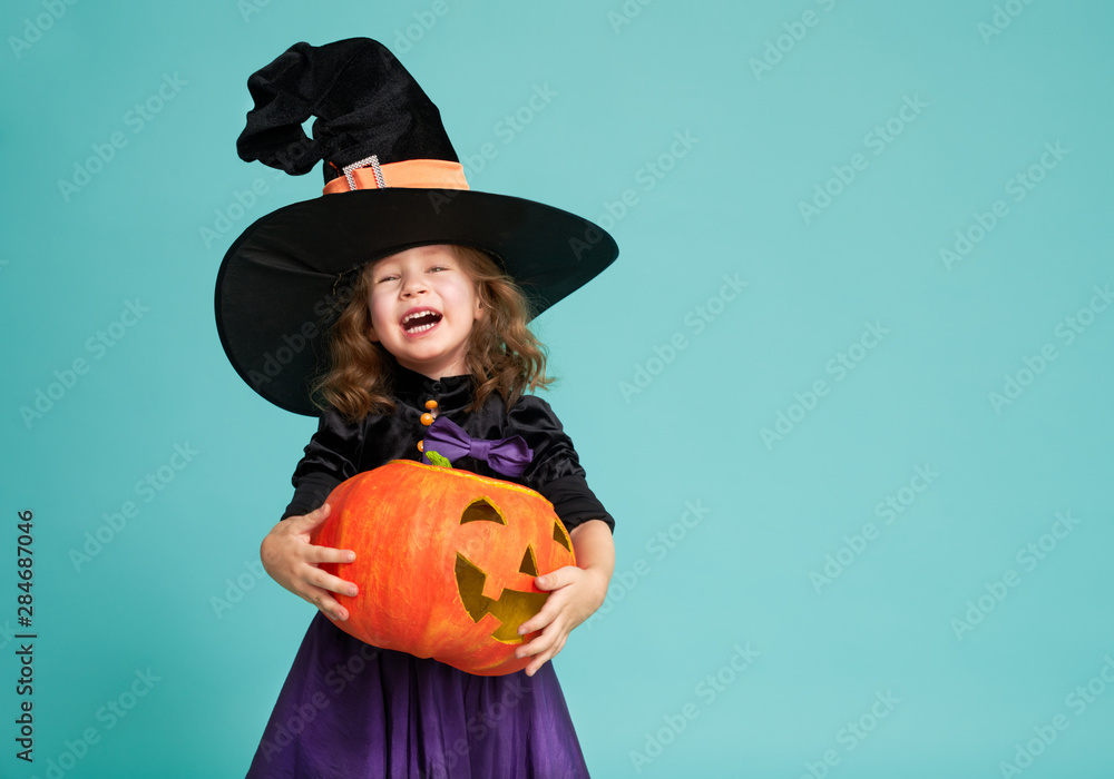 little witch on turquoise background little witch on turquoise background
