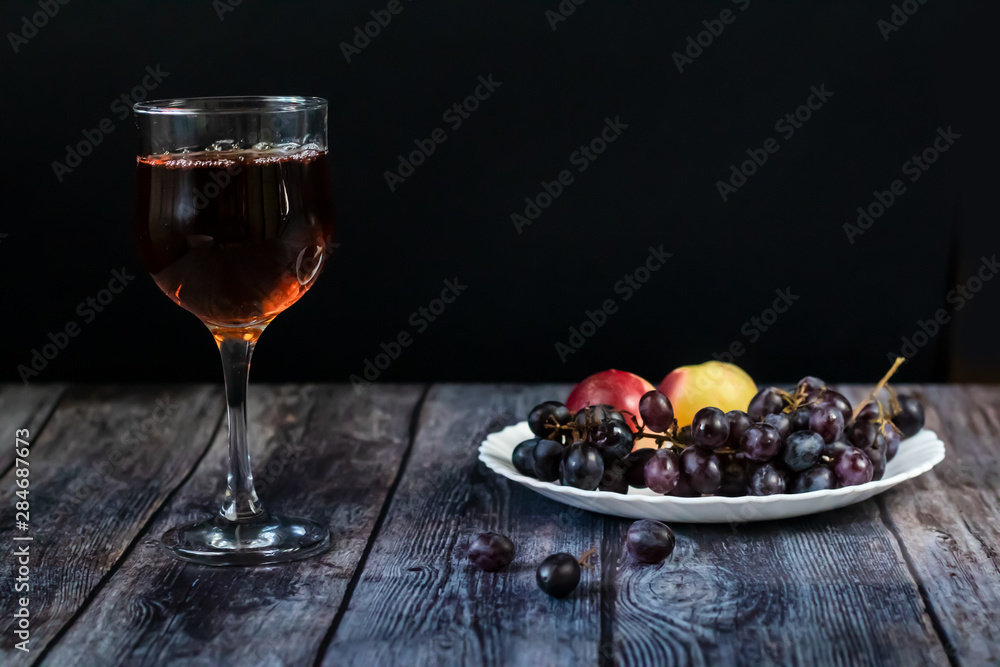 Amber wine. Wine in a glass. Traditional Georgian wine according to ancient technology. Close up